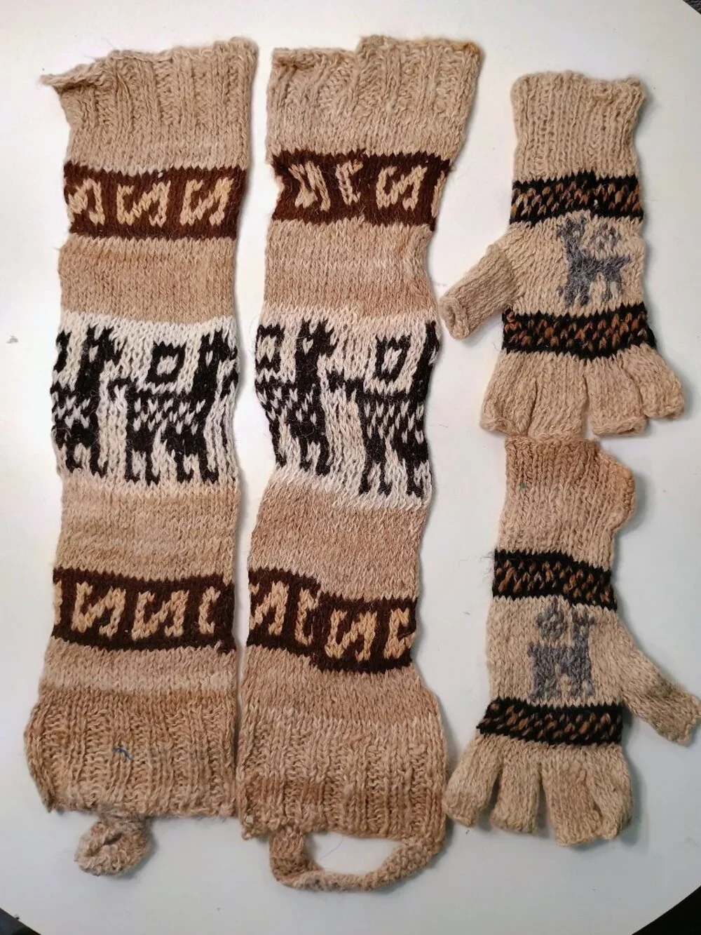 Andean Set Alpaca Wool Leg Warmers Gloves Handcrafted